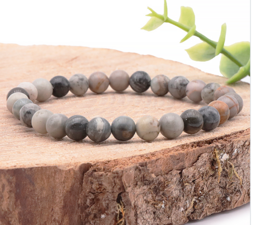 Bracelet Jaspe Feuille D'argent Boules 6 mm