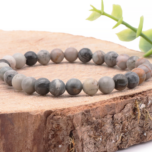 Bracelet Jaspe Feuille D'argent Boules 6 mm