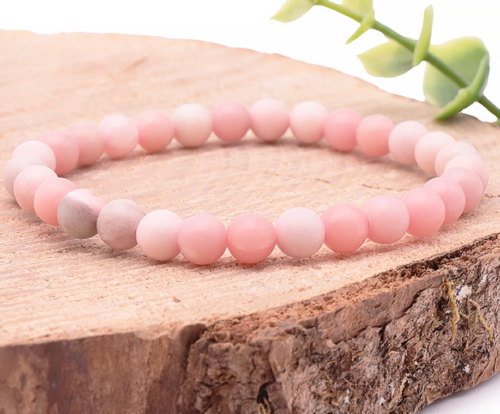 Bracelet Opale Rose Boules 6 mm
