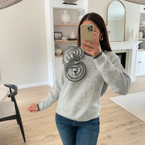 Pull col rond à fleurs
